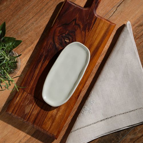 Organic Shallow Oval Platter Stoneware 6.5x3.15in Clay