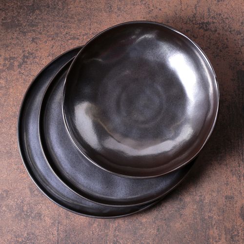 Bio Soup Plate Stoneware Ø8.86in 28.07oz Metallica