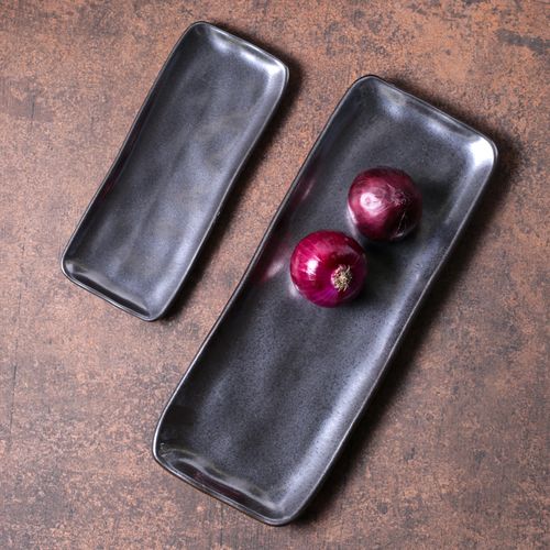 Organic Rectangular Platter Stoneware 12.99x5.12in Metallica