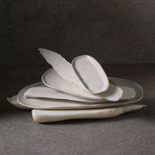 Organic Shallow Oval Platter Stoneware 6.5x3.15in Latte