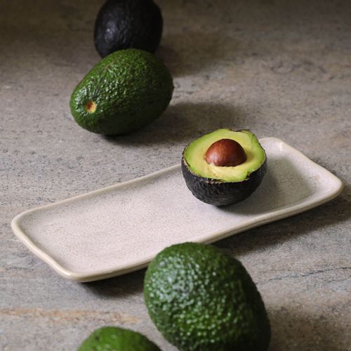 Organic Rectangular Platter Stoneware 8.66x3.74in Latte