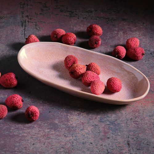 Organic Deep Oval Platter Stoneware 12.6x6.3in 21.98oz Litchi