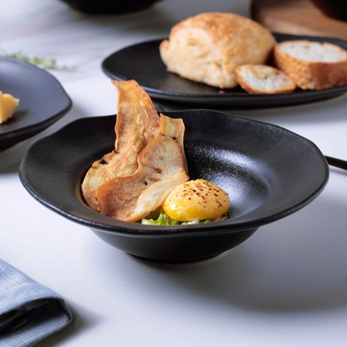 Organic Deep Rim Plate Stoneware Ø7.48x2.17in 8.45oz Black Matte