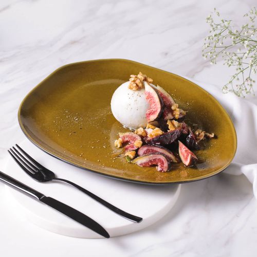 Organic Oval Dinner Plate Stoneware 12.2x9.45x0.98in Amber