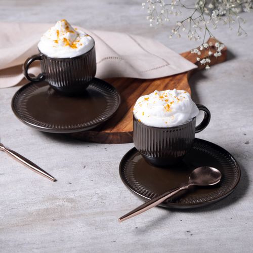 Linhas Stackable Tea Cup With Saucer Stoneware 7.78oz Metallica