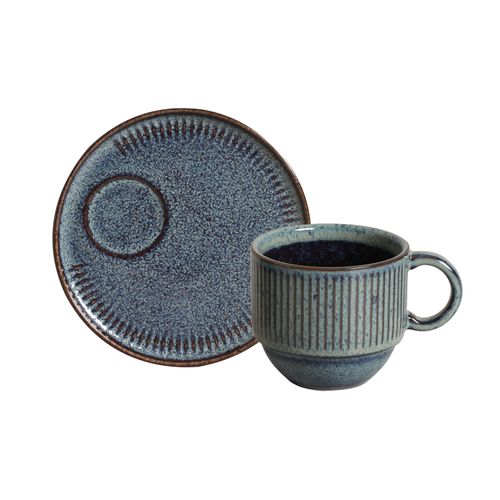 Linhas Stackable Tea Cup With Saucer Stoneware 7.78oz Titanium