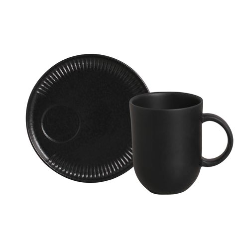 Coup Mug With Saucer Kit Stoneware 11.16oz Black Matte