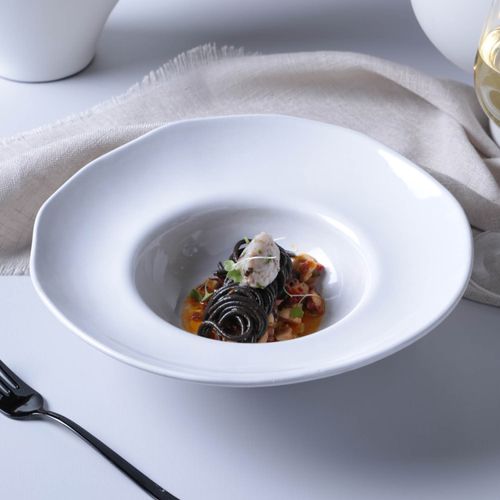 Organic Deep Rim Plate Stoneware Ø11.02x2.56in 15.22oz New White