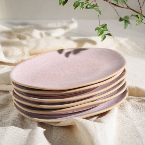 Organic Oval Dessert Plate Stoneware 8.86x0.98in Litchi