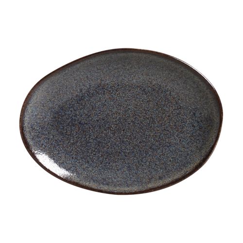 Organic Oval Dessert Plate Stoneware 8.86x0.98in Titanium