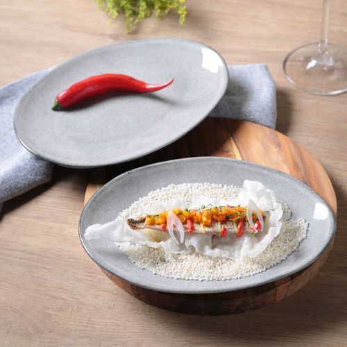 Organic Oval Dessert Plate Stoneware 8.86x0.98in Dust