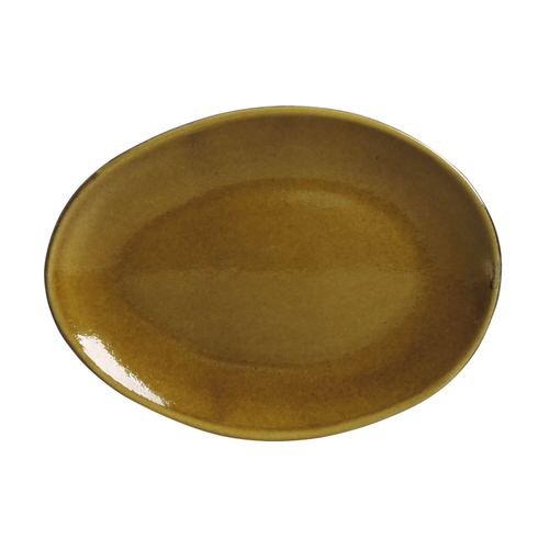 Organic Oval Dessert Plate Stoneware 8.86x0.98in Amber