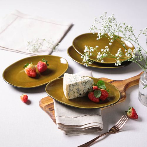 Organic Oval Dessert Plate Stoneware 8.86x0.98in Amber