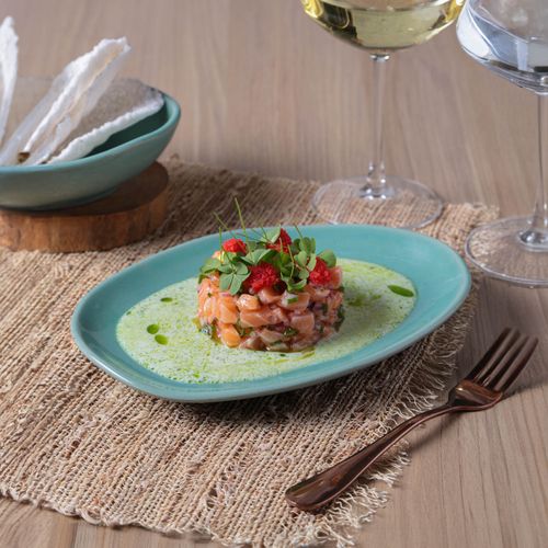 Organic Oval Dessert Plate Stoneware 8.86x0.98in Curaçao