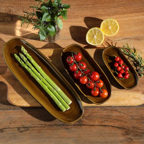 Organic Shallow Oval Platter Stoneware 9.06x4.33in Amber