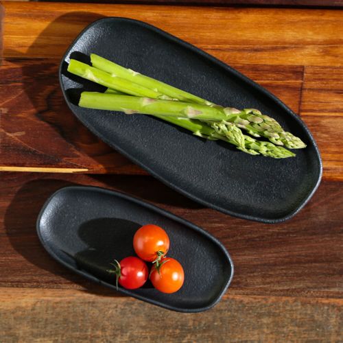 Organic Shallow Oval Platter Stoneware 9.06x4.33in Black Matte