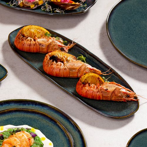 Organic Shallow Oval Platter Stoneware 14.17x5.12in Oceano