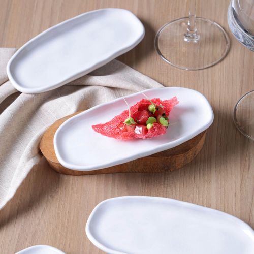 Organic Shallow Oval Platter Stoneware 6.5x3.15in New White