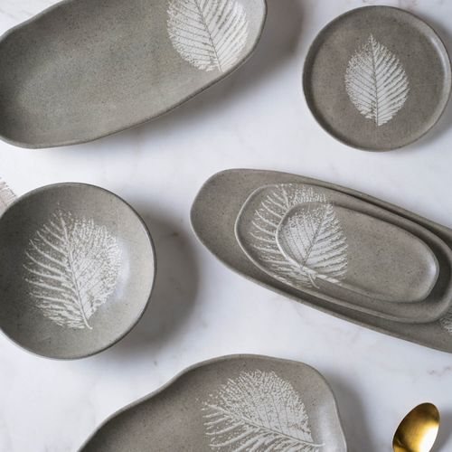 Organic Shallow Oval Platter Stoneware 9.06x4.33in Seiva
