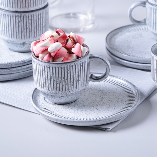 Linhas Stackable Tea Cup With Saucer Stoneware 7.78oz Echo